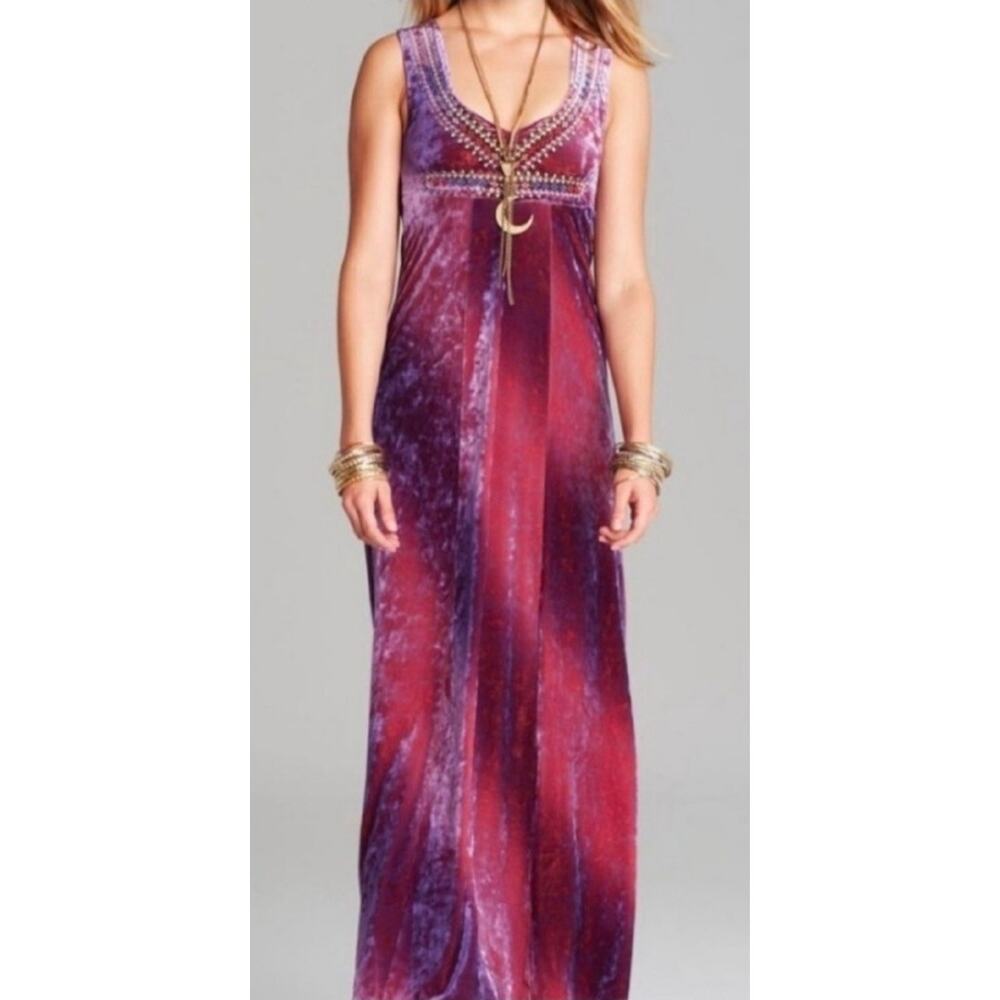 Free People $228 Reversible Chameleon Maxi Velvet Dress - Picture 1 of 13